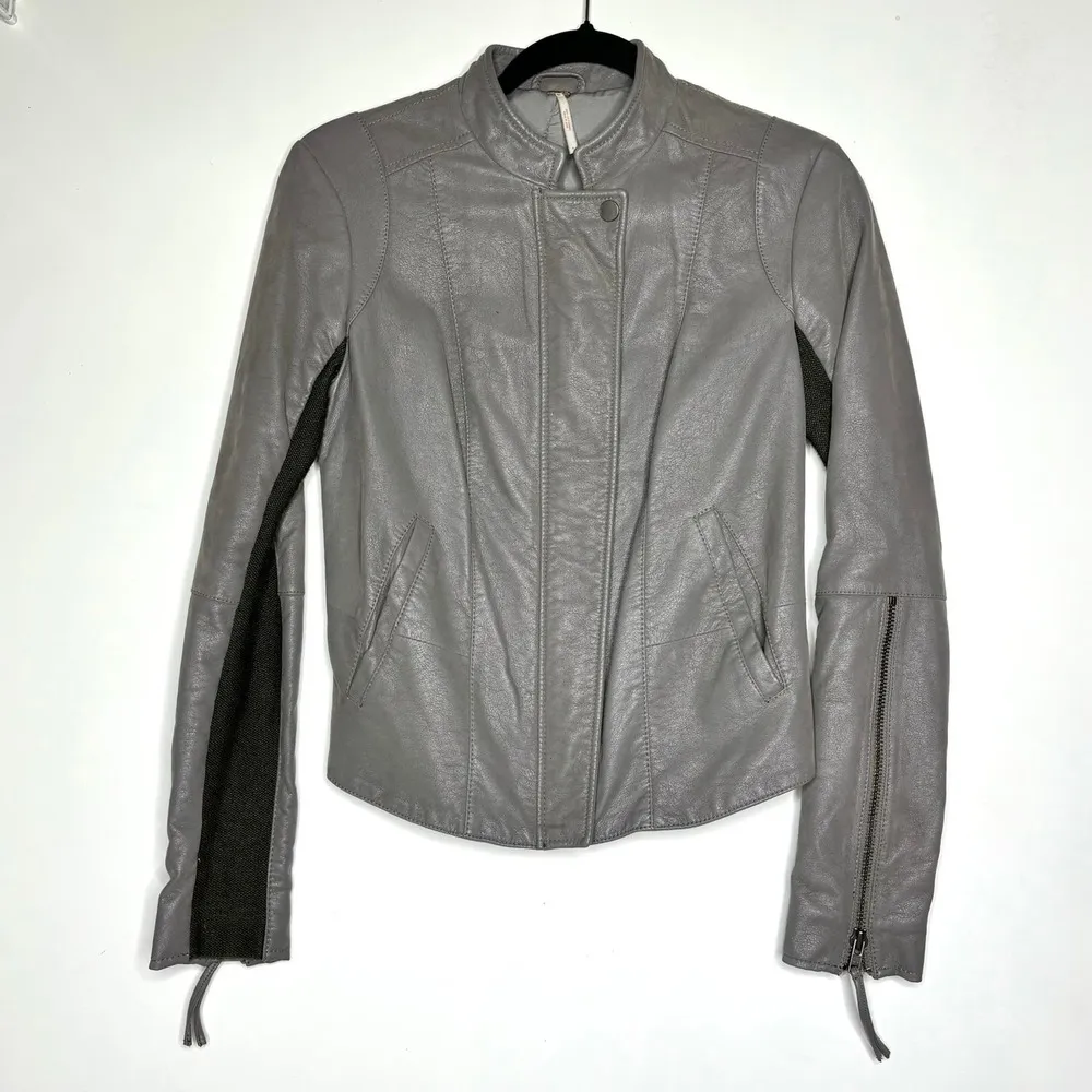 Free People Cool & Clean Vegan, Faux Leather Moto Jacket Slate Gray 4 - Image 8