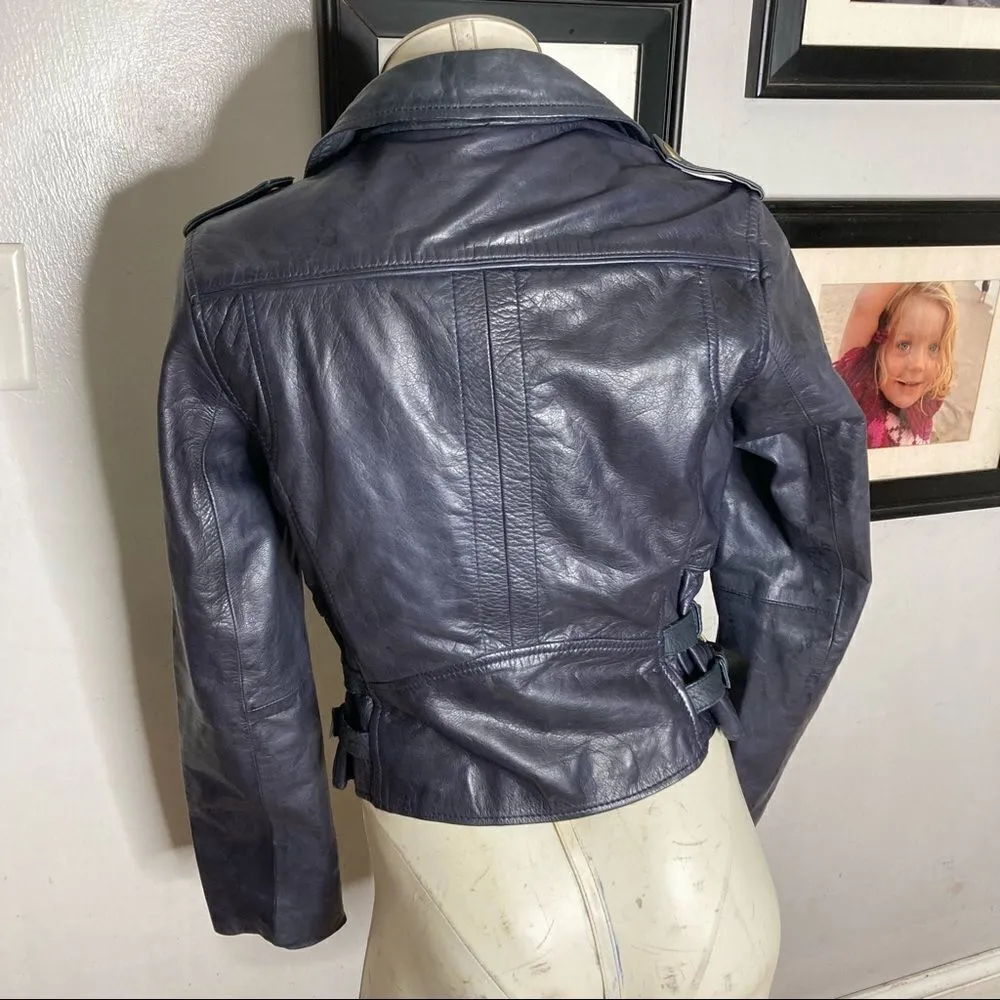 Vintage Y2K Black Rivet Moto Motorcycle Biker‎ Zip Gray Leather Jacket XS - Image 7