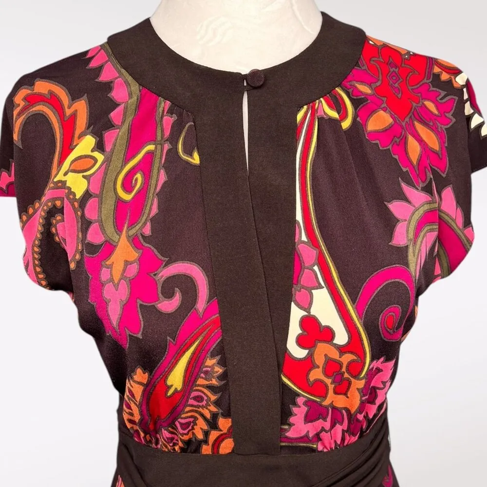 Arthur S. Levine Midi Dress Cap Sleeve Multicolor Paisley Size 2 - Image 2