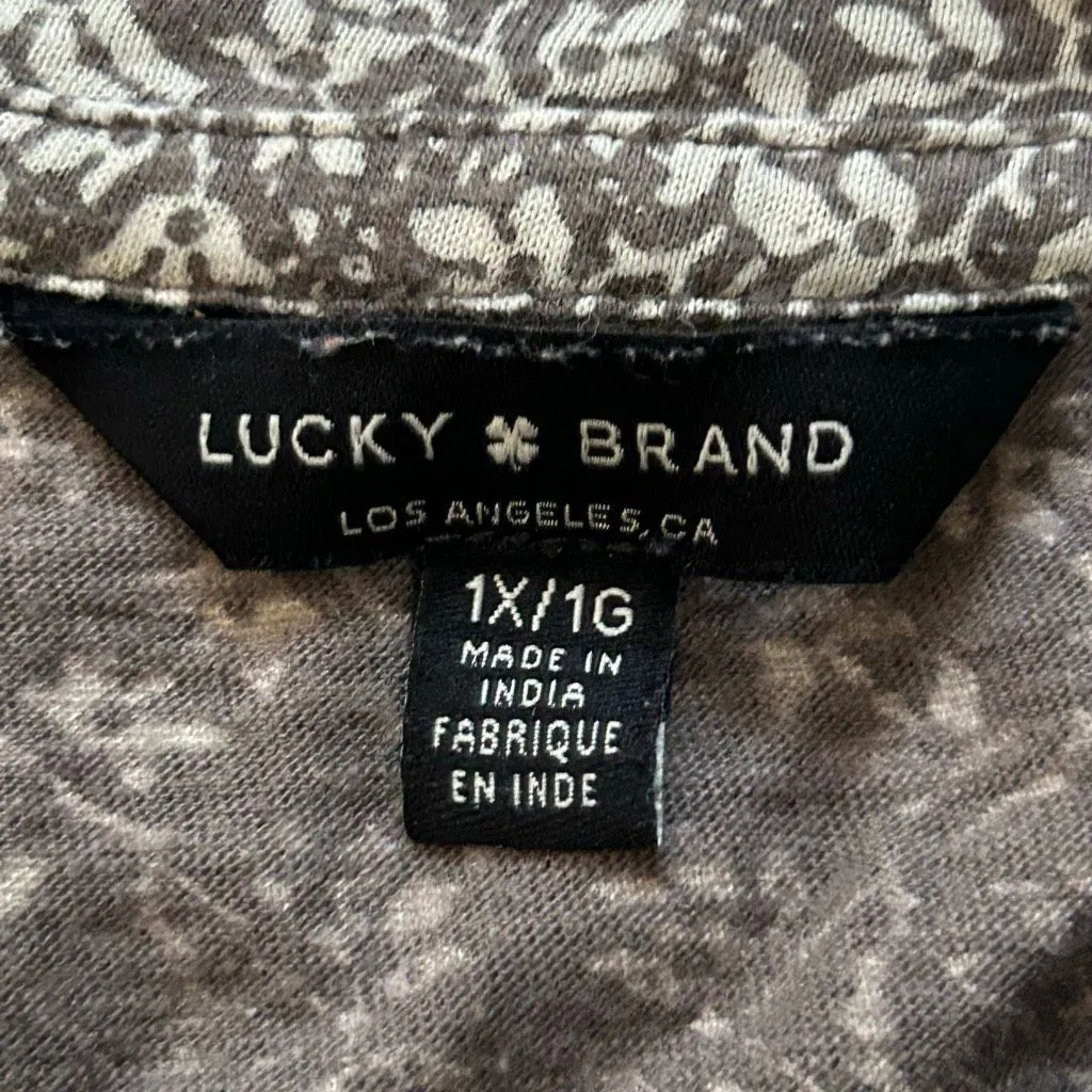 Lucky Brand Boho Paisley Top Women’s 1X Black White Short Sleeve Flowy Blouse - Image 3