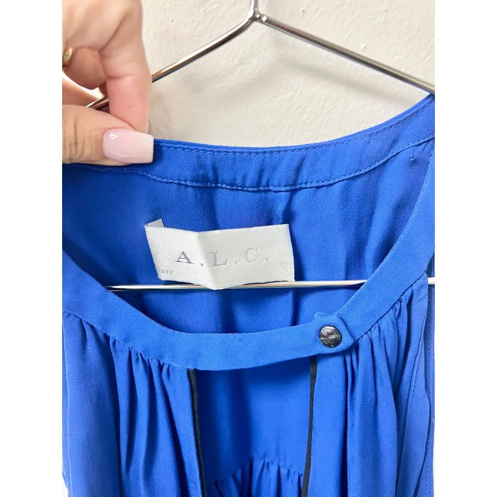 A.L.C. 100% Silk Sleeveless Keyhole Neck Halter Blouse Top Cobalt Blue Women's M - Image 2