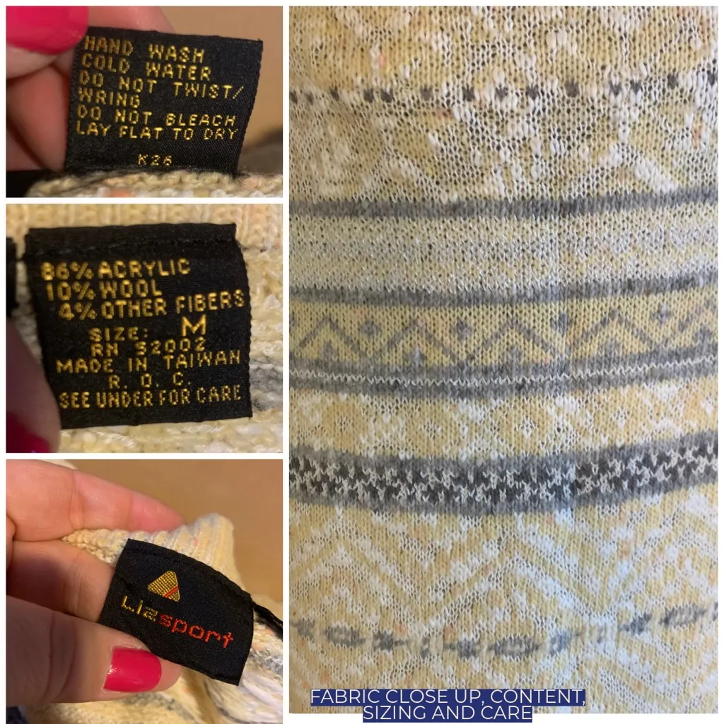 VINTAGE 1990'S LIZ SPORT YELLOW, GRAY & WHITE PENCIL SWEATER SKIRT (M) Yellow Size M - Image 9