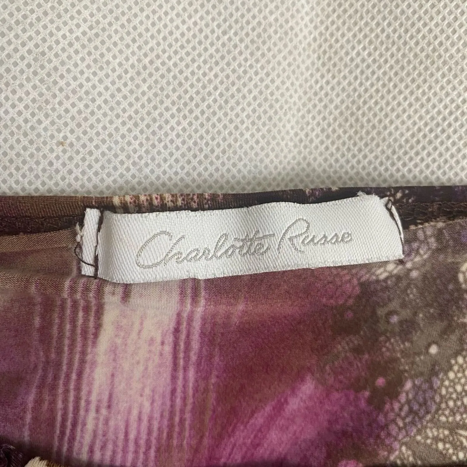 Charlotte Russe‎ Floral size small Blouse purple black beige short sleeve Y2K - Image 9