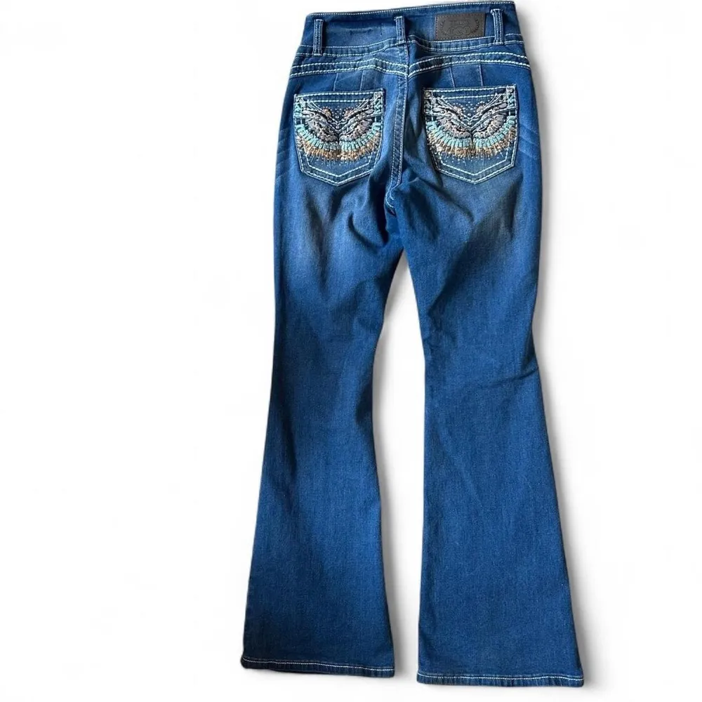 SEXY High Waist Bell Bottom Rhinestone Flare Jeans – Size 9/10 – Blue - Image 6