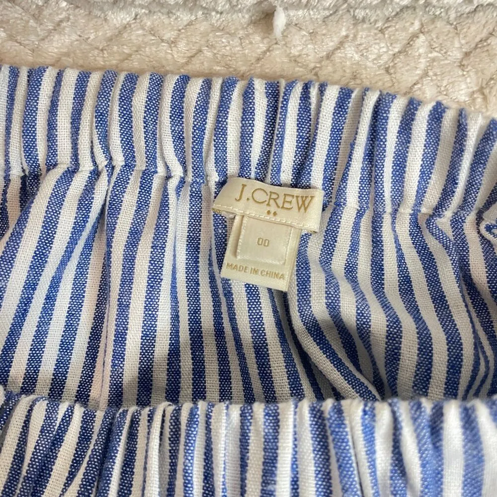 J.Crew Blue Striped Cotton-Linen Midi Skirt Women Size 00 Euro Summer Resortwear - Image 6