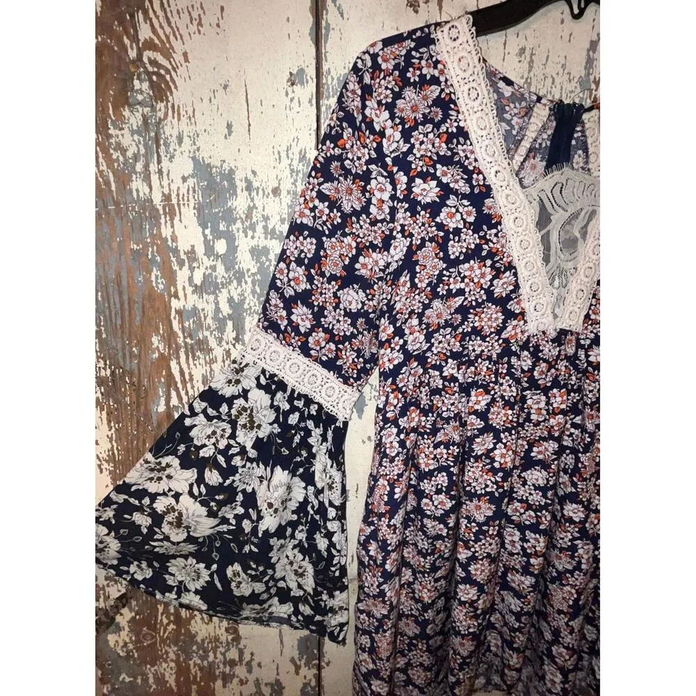 Umgee Womens Top Boho Navy size Medium - Image 3