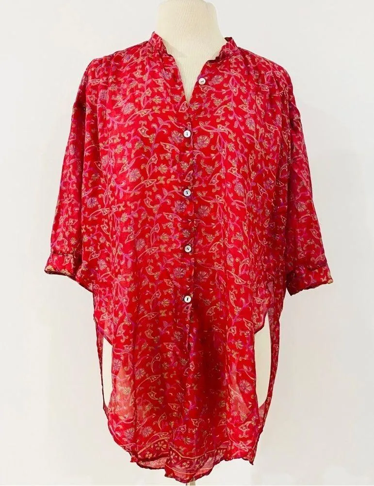 Matta 100% silk 3/4 sleeve button up blouse Red Size undefined - Image 4