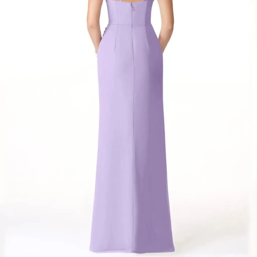 Azazie Leo Bridesmaid Dress Size 8 NWT #18 Lilac Mermaid V-Neck Pleated Chiffon - Image 5