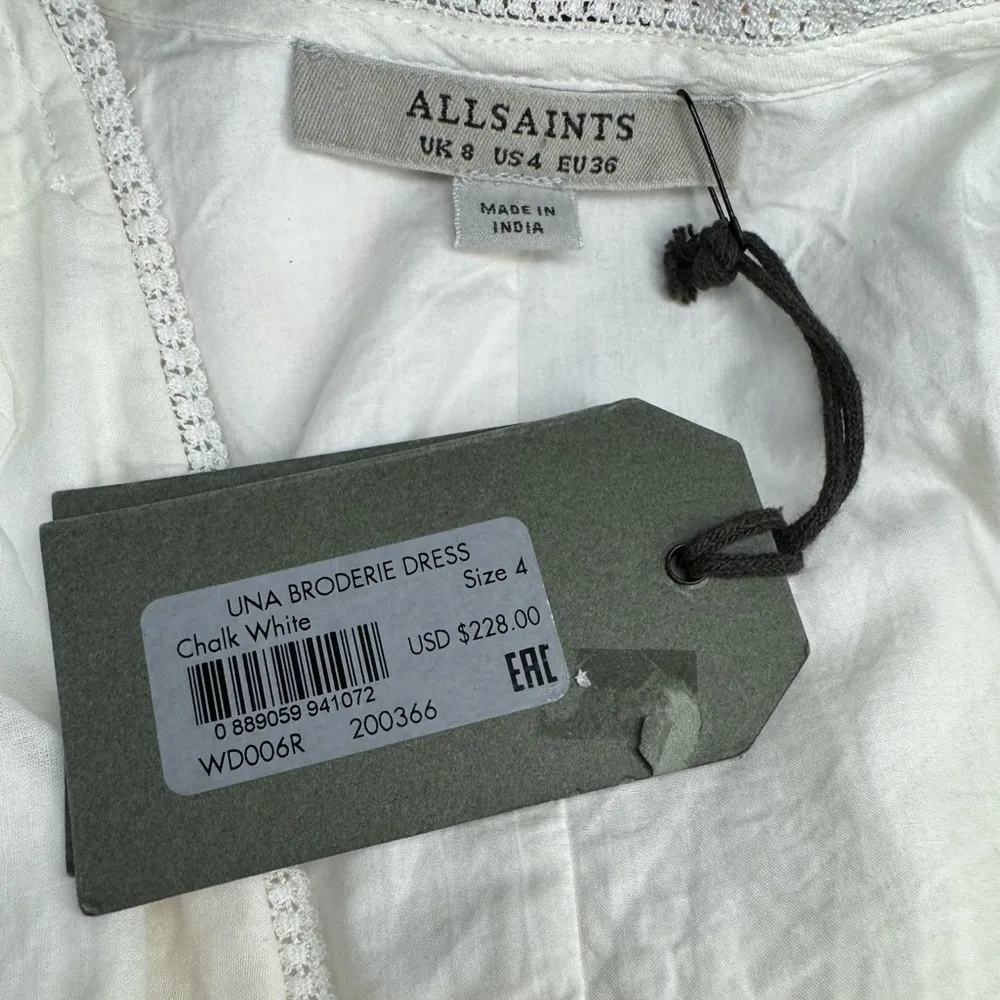 All Saints Una Broderie Chalk White V-Neck Dress Size 4 New - Image 5