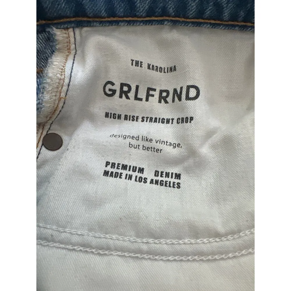 GRLFRND - The Karolina High Rise Straight Crop Distressed Ripped Jeans in Blue - Image 5