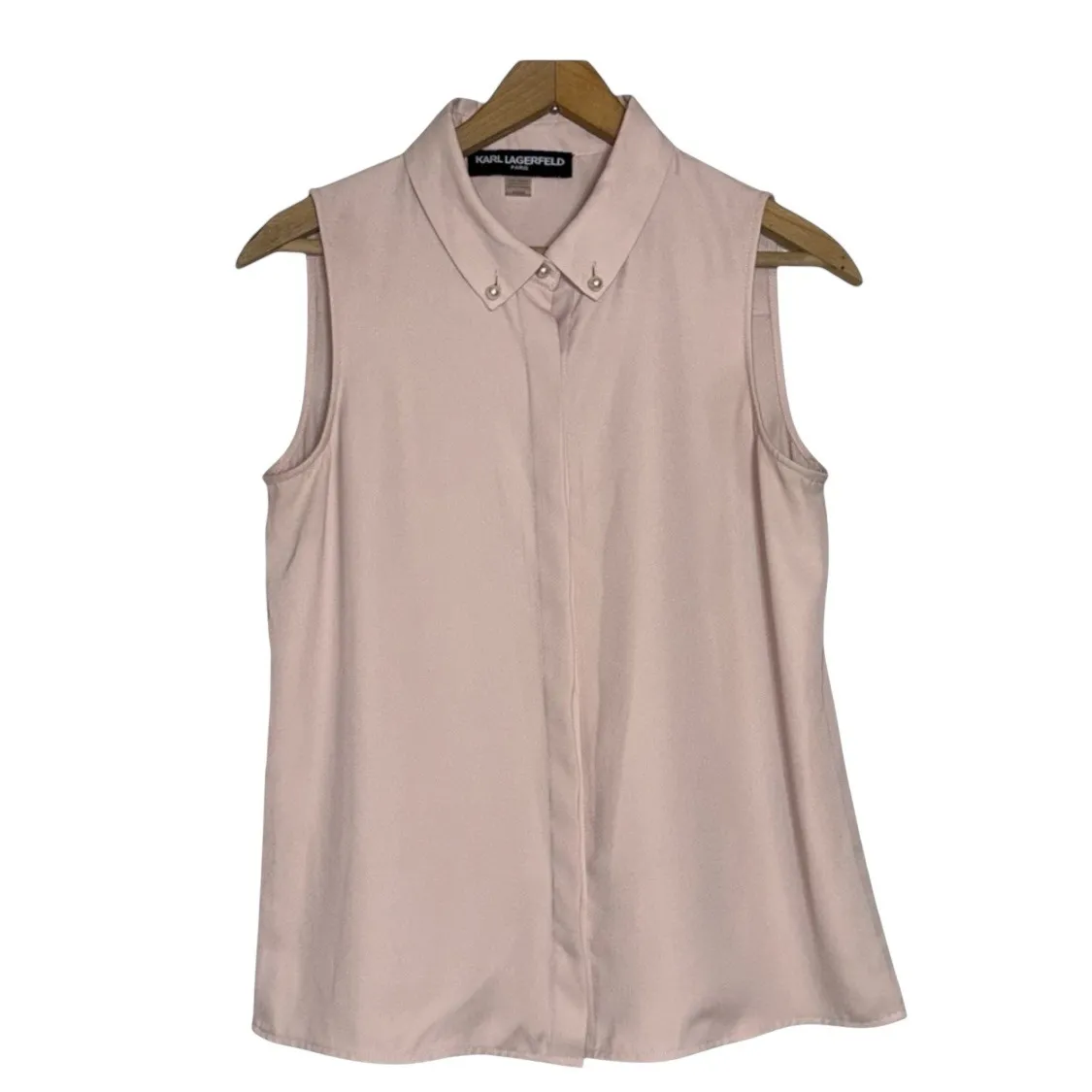 Karl Lagerfeld Paris‎ Sleeveless Collared Button Down Blouse - Image 2