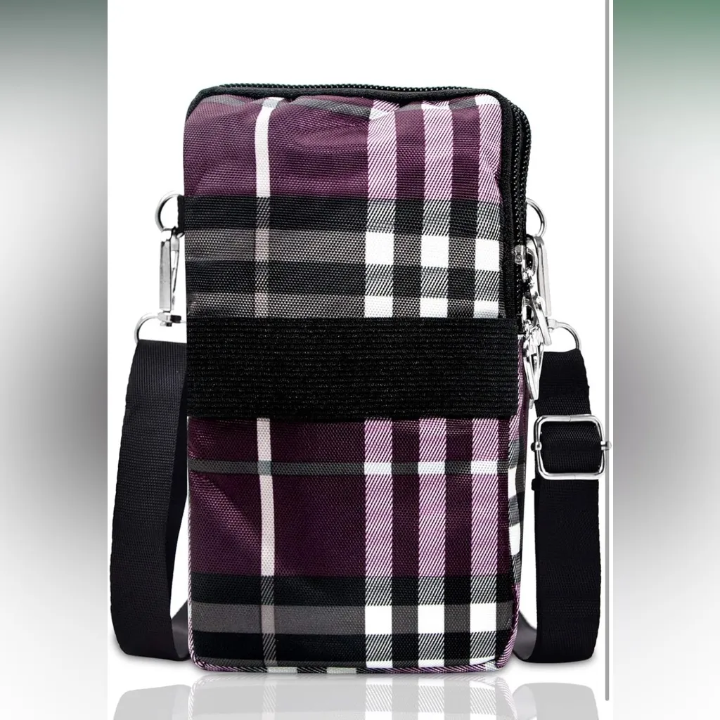 NEW Lightweight Small Nylon Crossbody Cell Phone Travel Pouch in Purple Stripes - Image 5