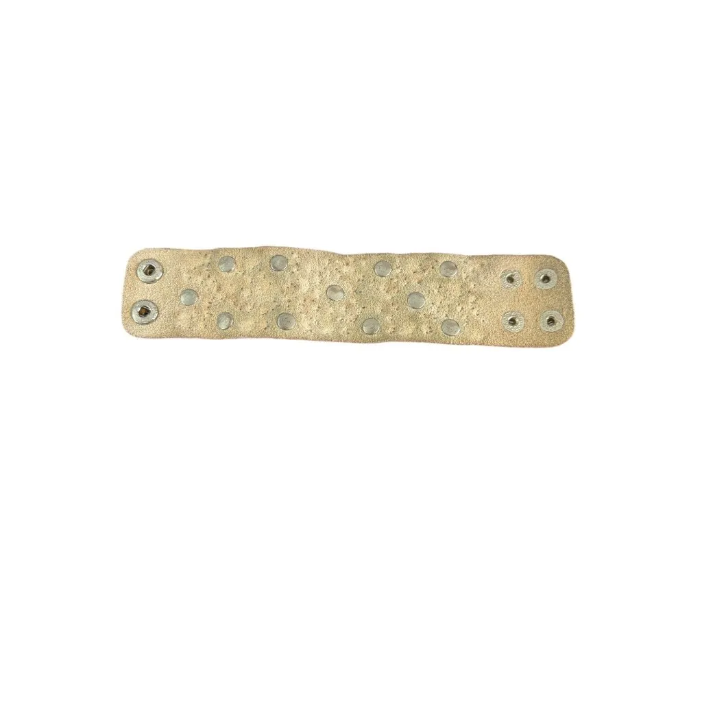 Silver Metallic Rhinestone Studded Statement Leather Cuff Bracelet Snap 8" - Image 4