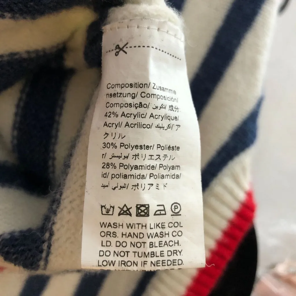 Shein Womens Blue White Striped Sweater Red Trim Crew Neck Long Sleeves XS - Image 4