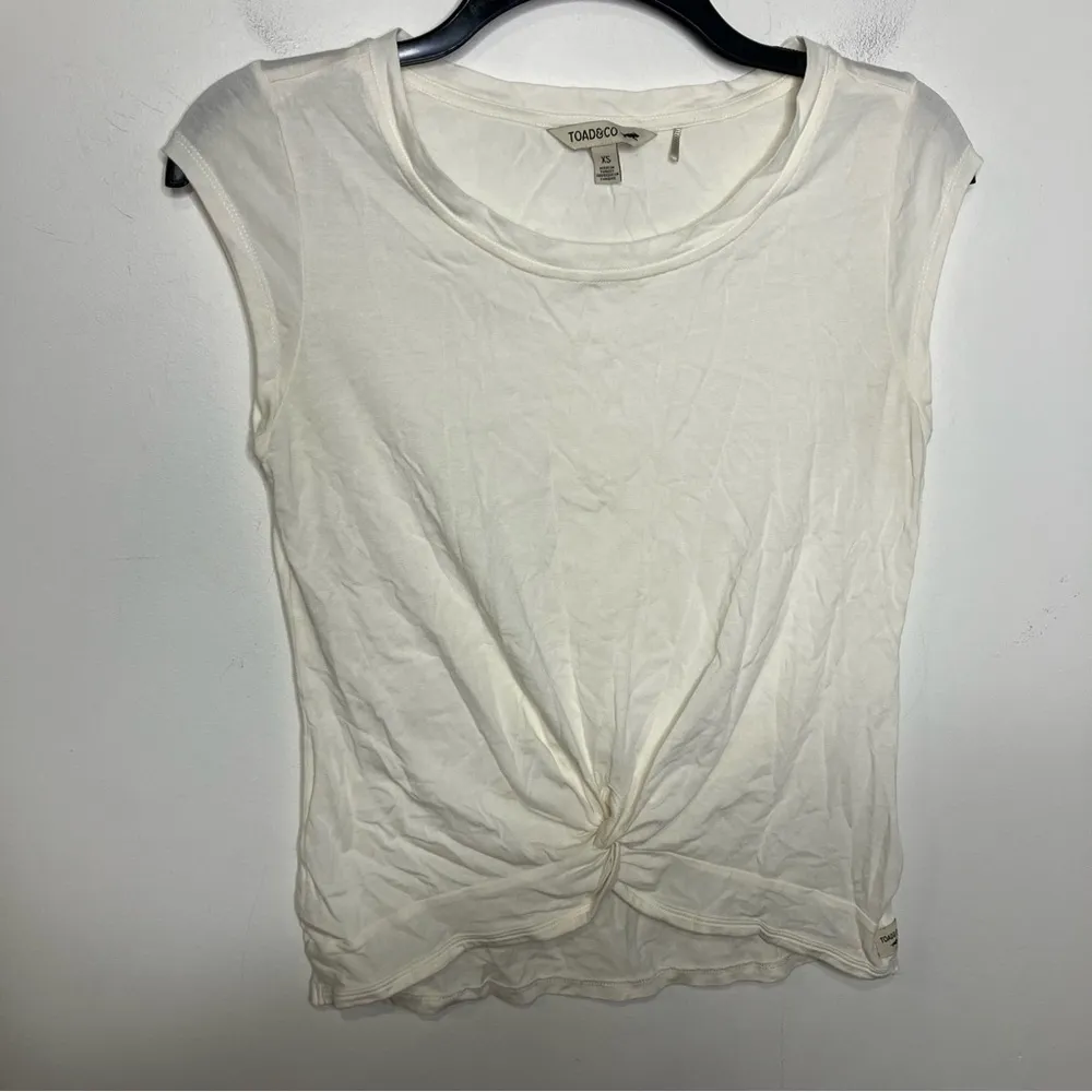 Toad & Co Anza short sleeve shirt white womens size‎ XS faux knot top casual - Image 2