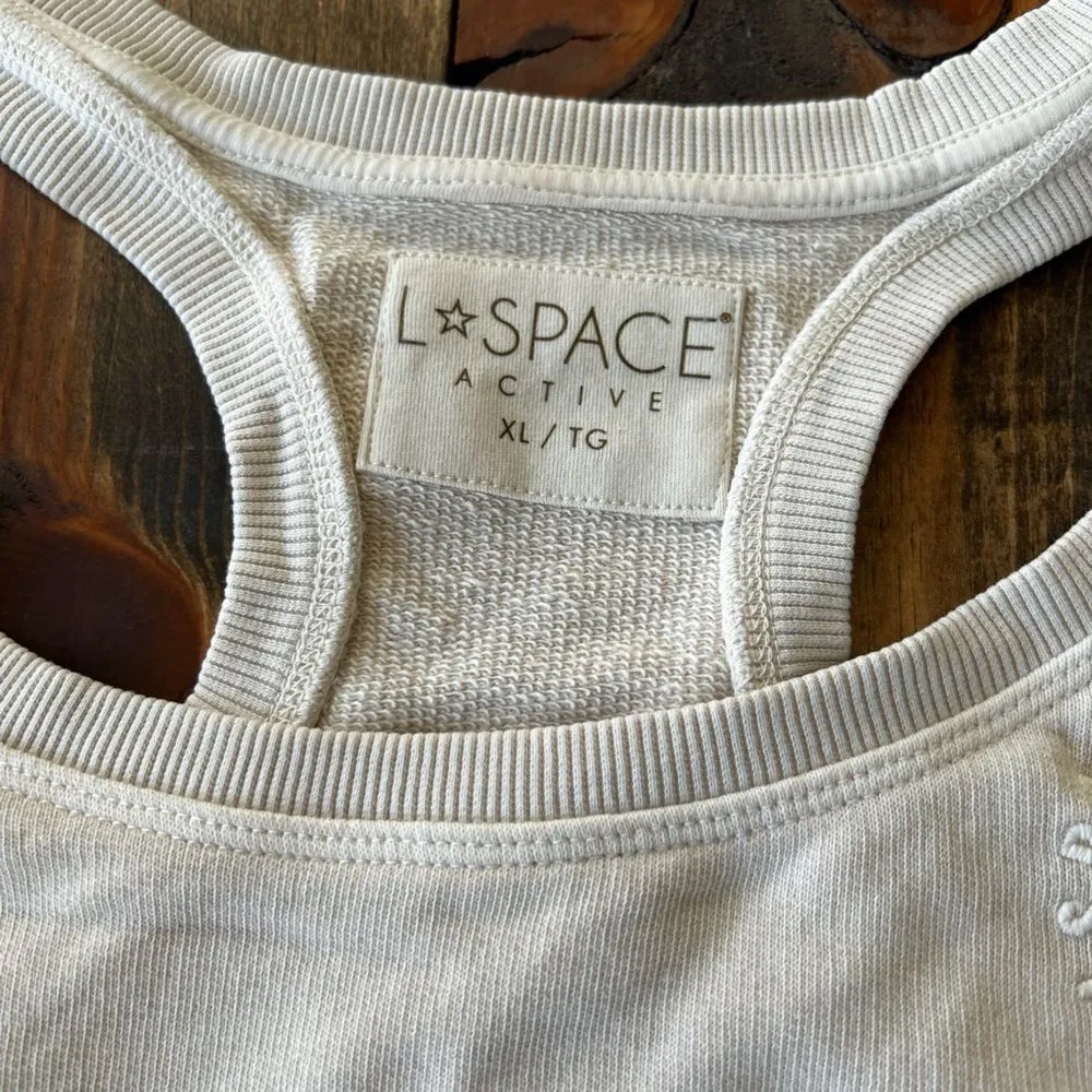 L*Space‎ Active Women’s XL Out Of Bounds Crop Top Beige 100% Cotton Lounge New - Image 4