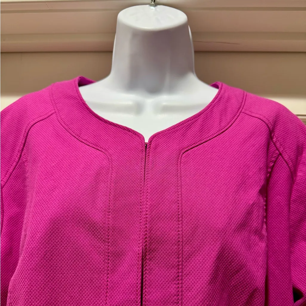 Chico’s Size 3 (XL) Magenta Textured Blazer | Hook & Eye Statement Jacket Pink - Image 4