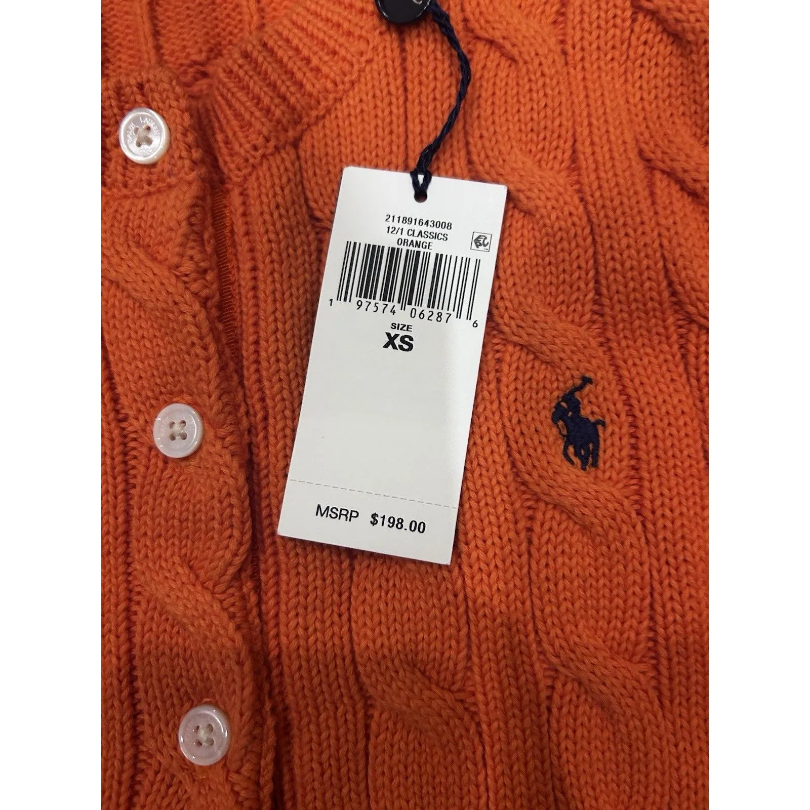 Genuine Polo Ralph Lauren Womens cable knit cotton crewneck cardigan - Orange - Image 4
