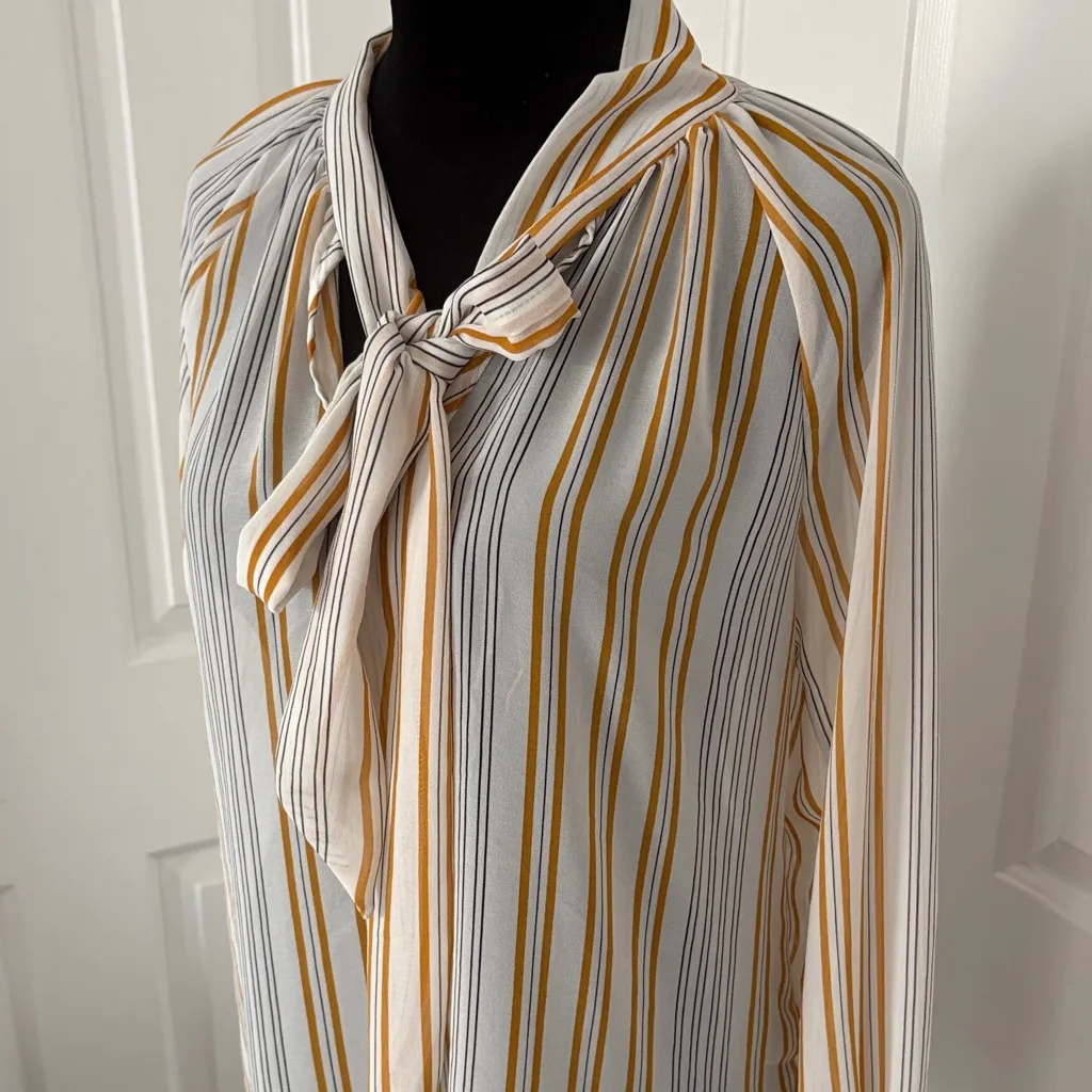 Potter's Pot White and Gold Striped Neck Tie Blouse - Image 2