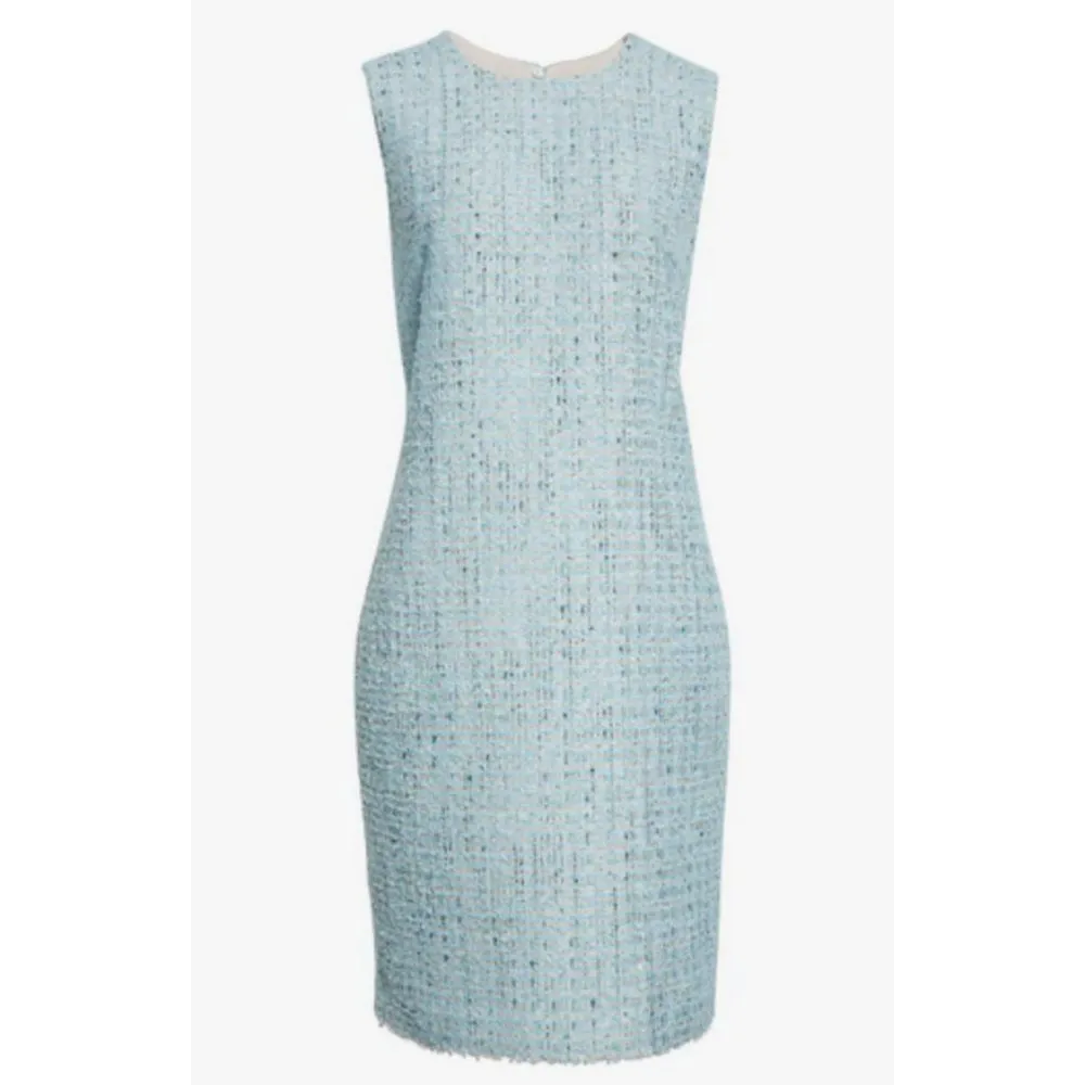 💕ST JOHN💕 Sequin Tweed Knit Sheath Dress ~ Aqua 14 NWOT - Image 6