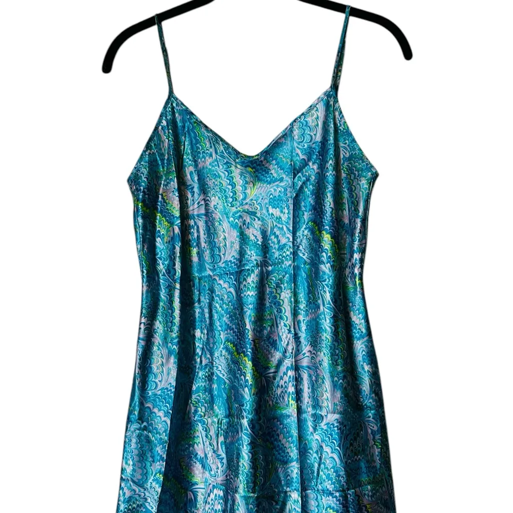 Vintage Satin Slip Dress Fairy Coquette Y2K Psychedelic Size Medium Blue - Image 3