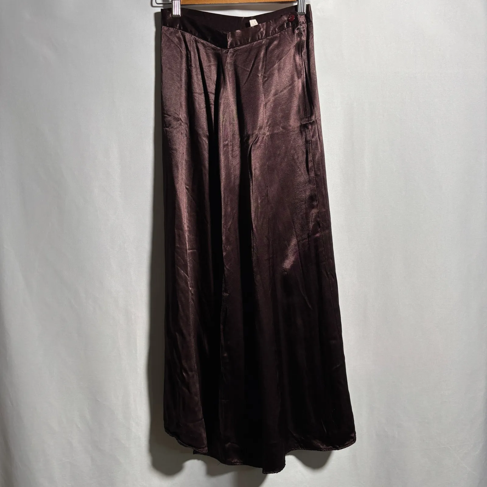 VTG 35th & 10th Satin A Line Maxi Skirt Brown High Waist XS Dark Academia Retro - Image 2