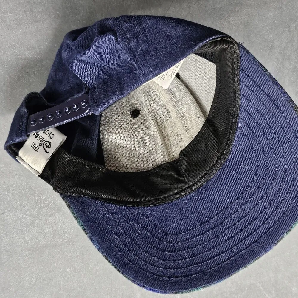 Vintage Winnie The Pooh Adult Size Hat Cap Snap Back Adjustable Plaid Navy - Image 5