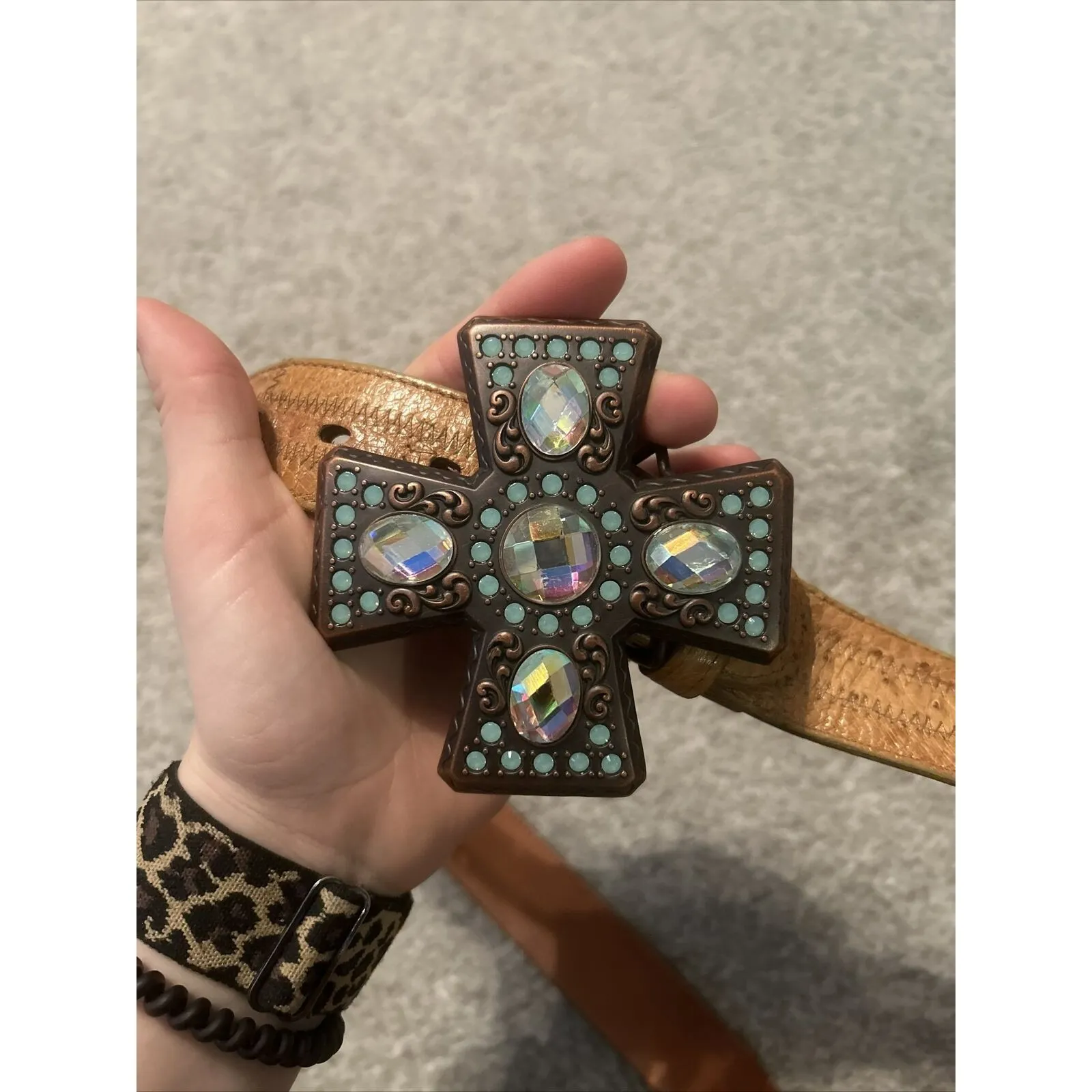 TONY LAMA brown leather belt 36 unisex‎ western cross heavy cowboy Cowgirl - Image 5