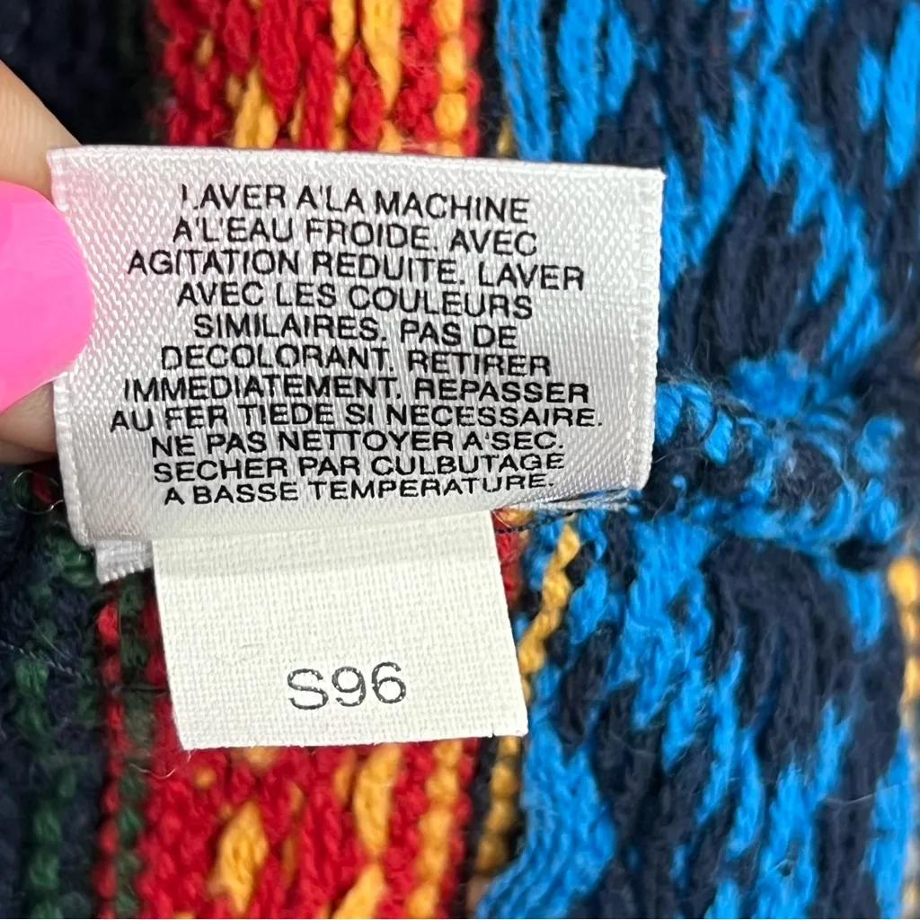 Vintage Multicolor Patterned Sweater fair isle stripe textured chunky knit Red Size M - Image 3