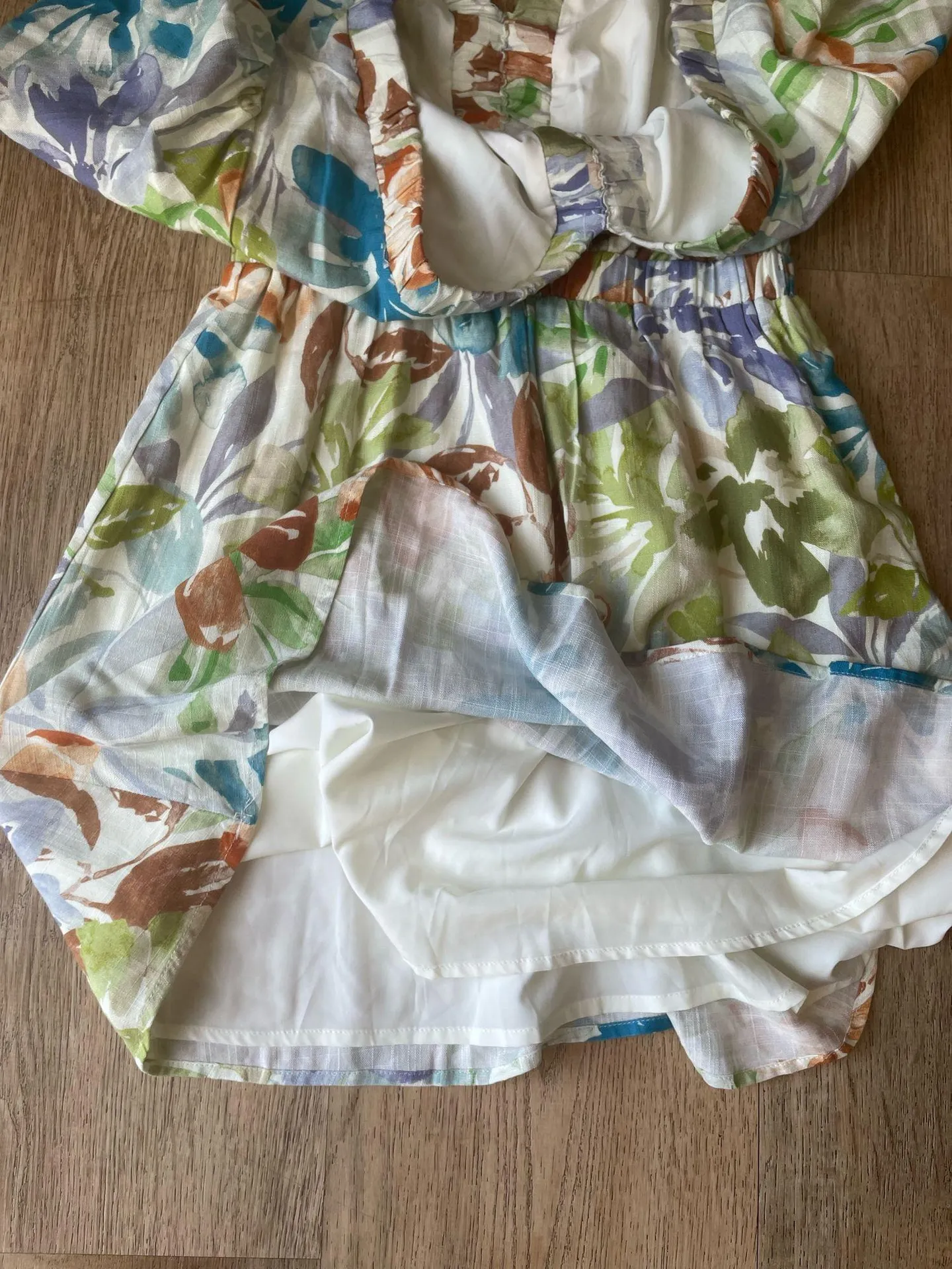 MINKPINK Floral Mini Dress Women’s S Tie Front Boho Cottagecore Flutter Sleeve - Image 3