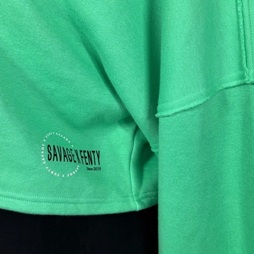 Savage X Fenty Essential Fleece Scope Logo Cropped Hoodie Sweatshirt Green XL‎ - Image 7