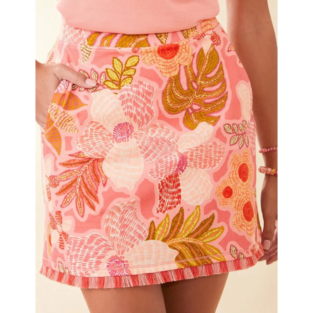 Spartina 449 Callawassie Floral Pink Mini Skirt Fringe Pockets Medium NWT Lined - Image 3