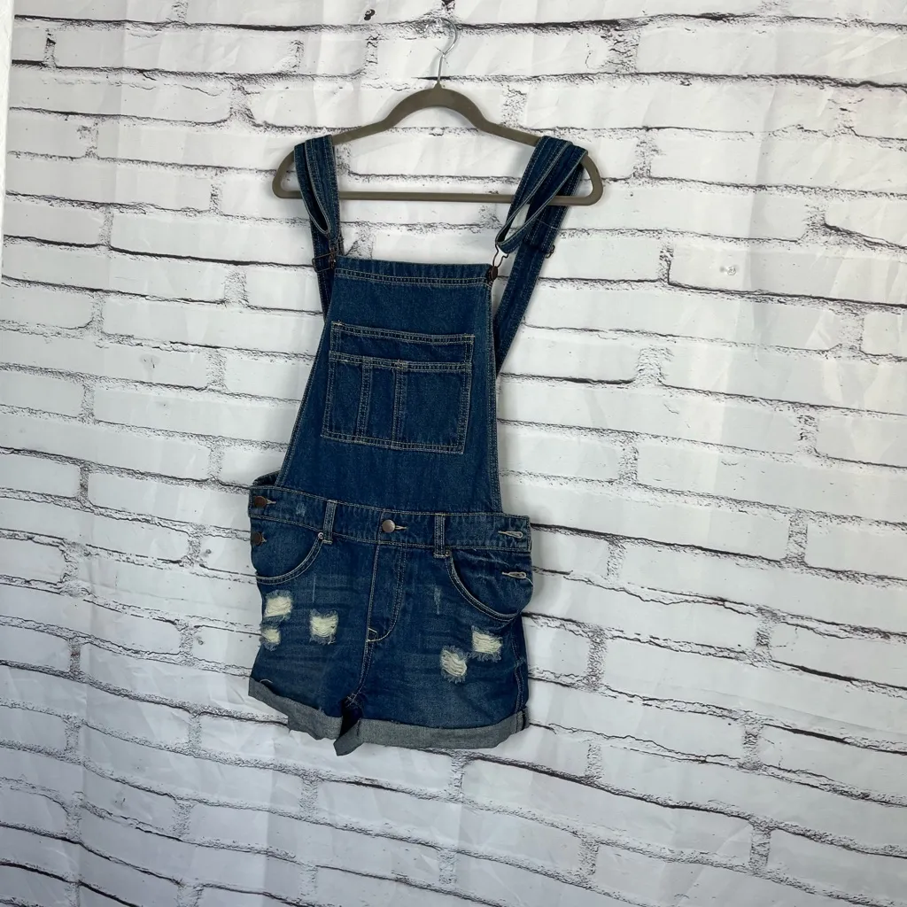 Litz Distressed Denim Short Overalls Blue Wash Women’s Medium Casual Cottagecore - Image 6