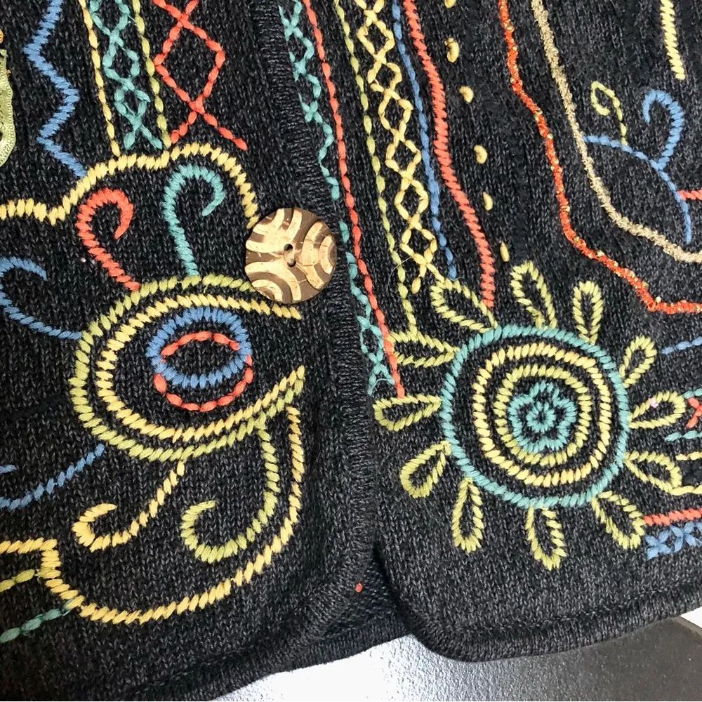 Vintage 90s Chico’s Embroidered Cardigan Sweater Jacket Abstract Colorful Artsy - Image 3