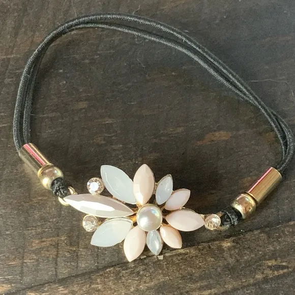 Gold Tone Iridescent Crystal Pearl Hair Ponytail - Image 1