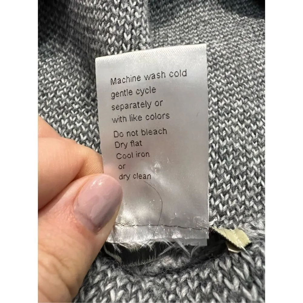 Cocogio One Size Hooded Fringe Gray Sweater Wrap Made In Italy Wool Blend - Image 5