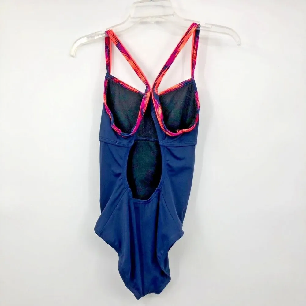 Nike Swimsuit Womens M Used One Piece Navy Pink Salmon - Image 2
