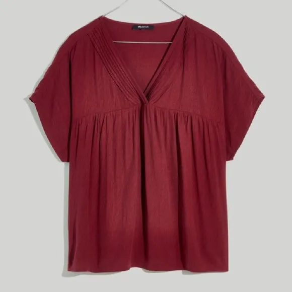 Madewell Deep Burgundy Lusterweave Pintuck V-neck Loose Fit Boxy Blouse size S - Image 3