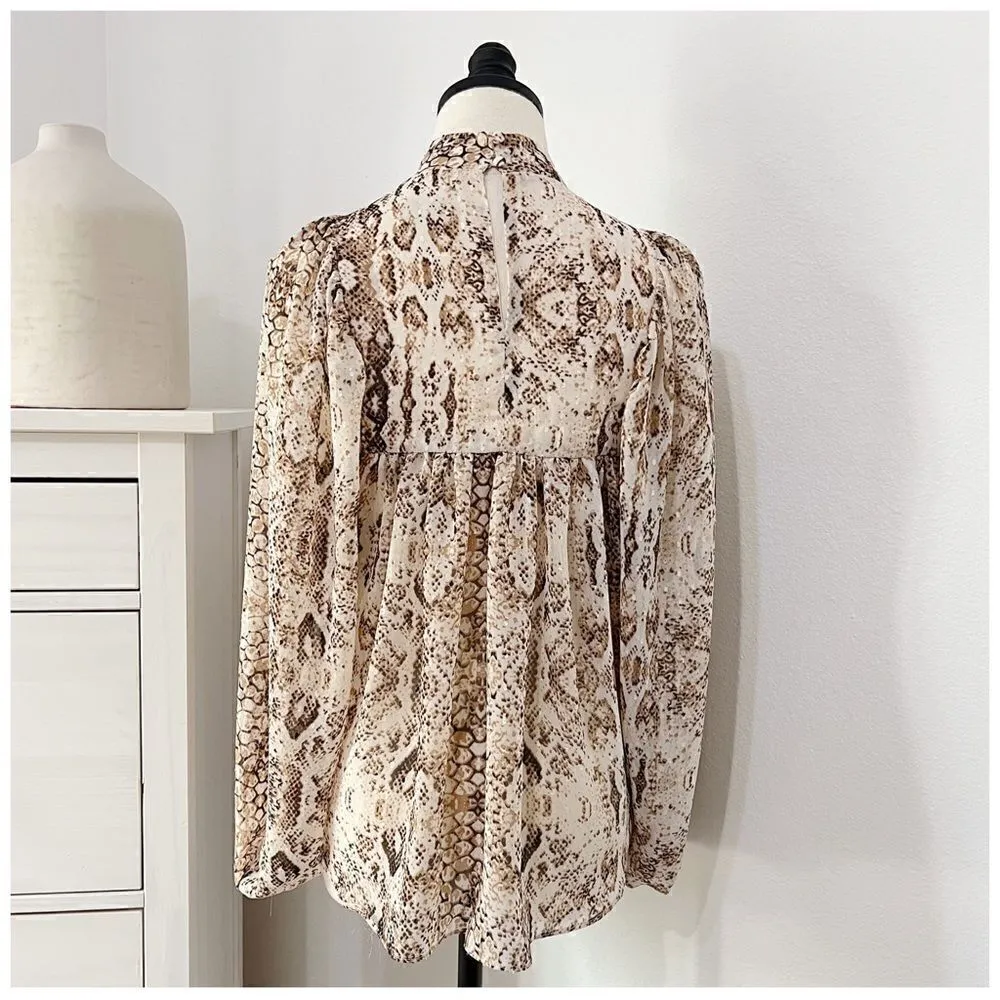 Bardot Snake Print Mock Neck Blouse in Natural Lyst Size XS - Image 5