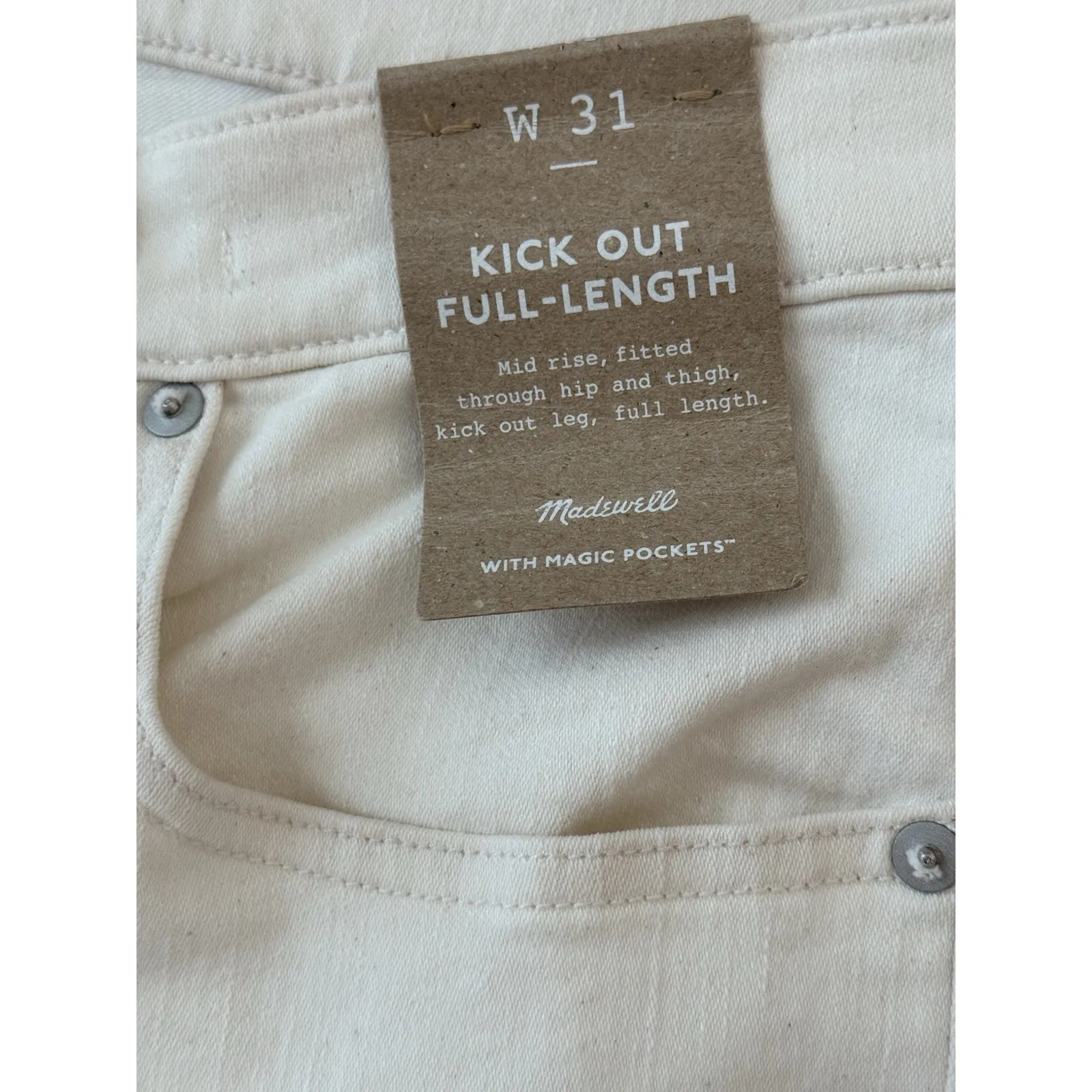 NWT Madewell Kick Out Full-Length Jeans Womens 31 Vintage Canvas (Cream) Raw Hem - Image 5
