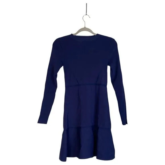 ZARA Knit Drop Waist Skater Dress Navy Blue Structured Bodycon Size Medium - Image 2