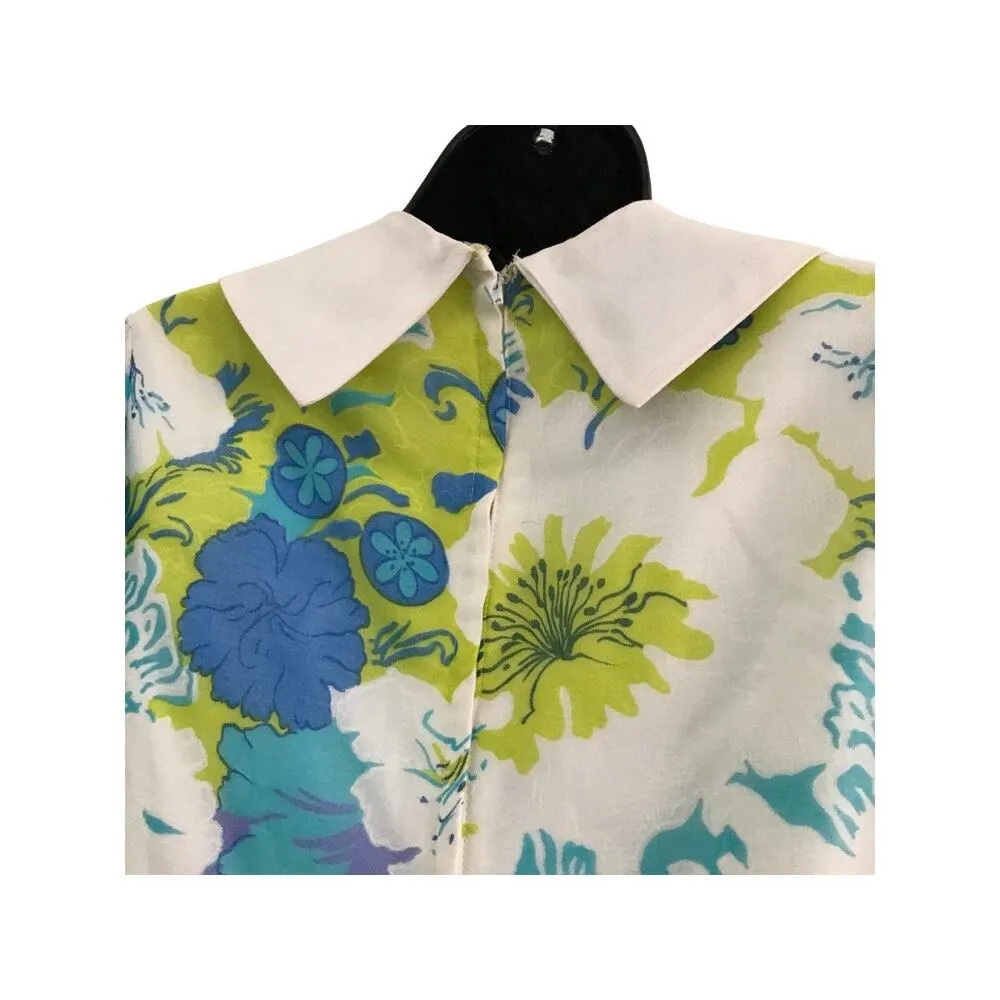 70s Blue Floral Maxi Dress Small - Image 8