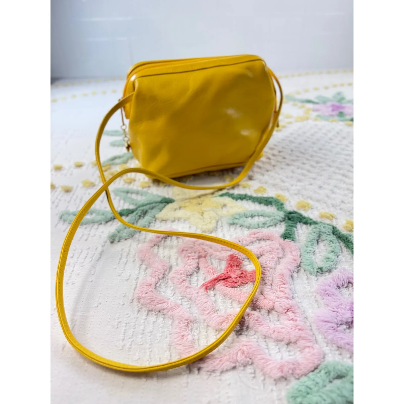 Genuine Leather Small Crossbody Purse Yellow Zip Around Bag - Image 13