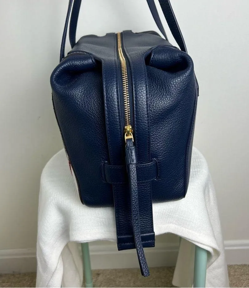 Tory Burch Blue Perry Balloon Stripe Satchel Leather Bag NEW Multicolor - Image 4