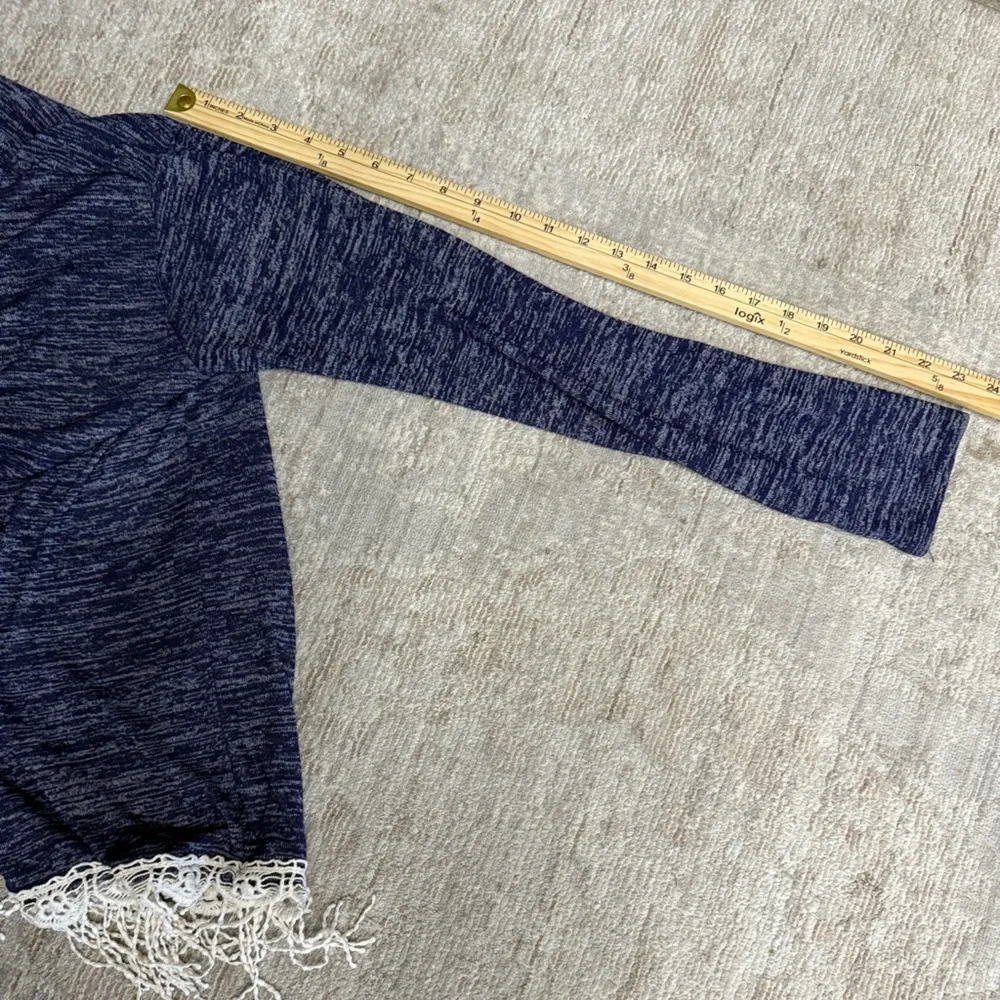 Kristin Marie Blue Knit Cardigan Kimono with Lace Trim and Tassels Size L - Image 6