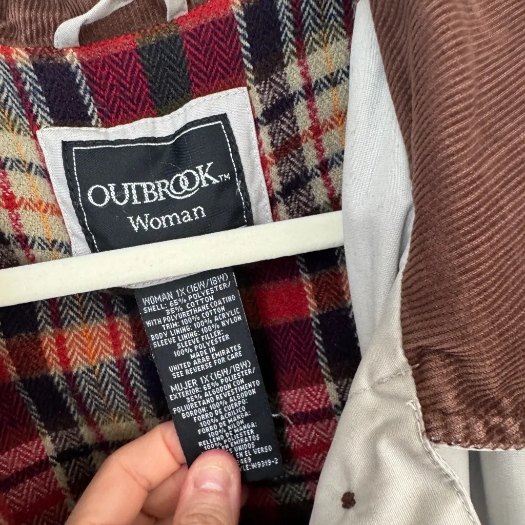 Vintage Barn Jacket coat plus curve corduroy collar button down outbrook pockets Brown Size 1X - Image 2