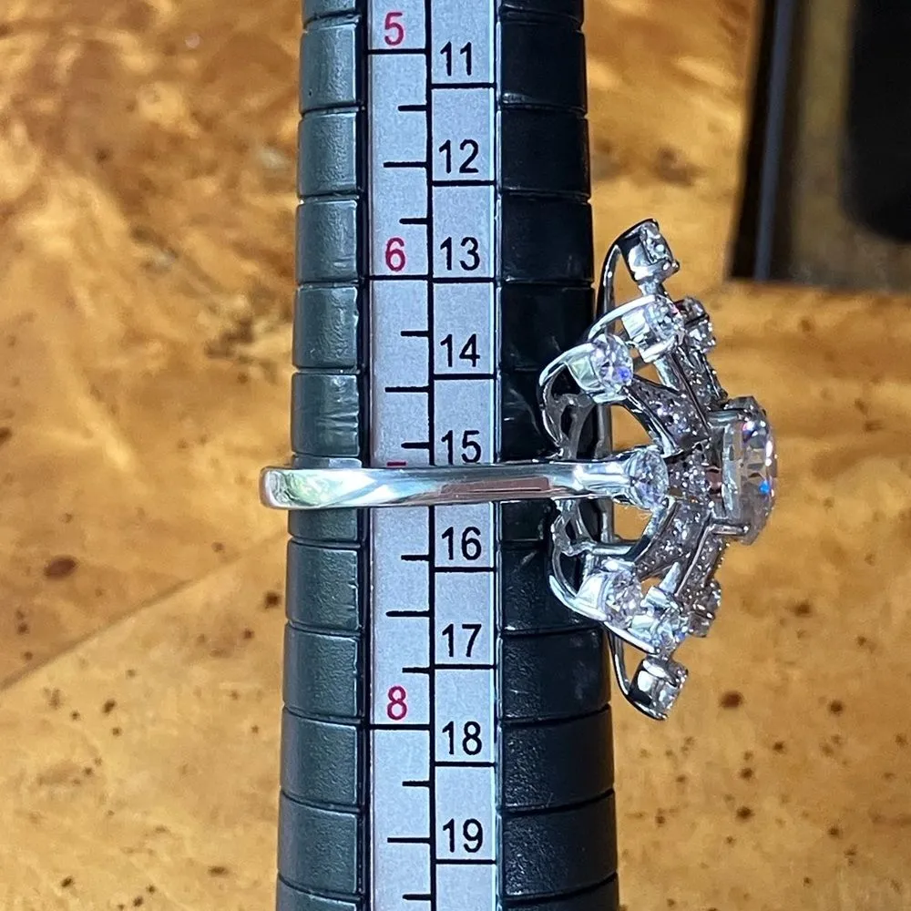 Genuine Moissanite Sterling Silver Cocktail Ring Size 7 - Image 8
