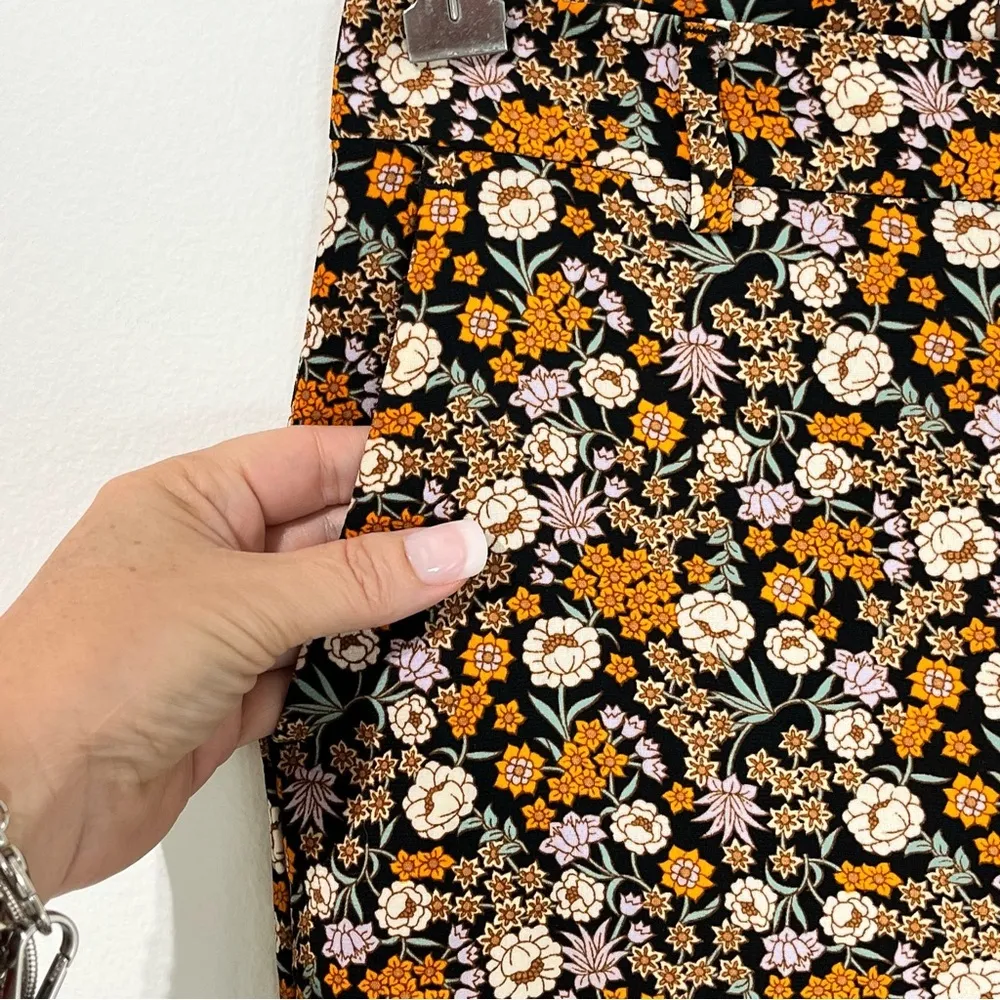 Scotch & Soda Edie Tailored Wide Leg Drapey Floral Pants Trousers Orange Black - Image 5