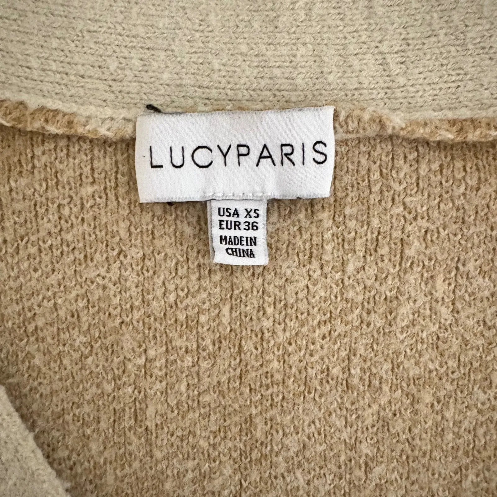 Lucy Paris Argyle Cardigan Sweater Tan Cream Button Front‎ XS - Image 2