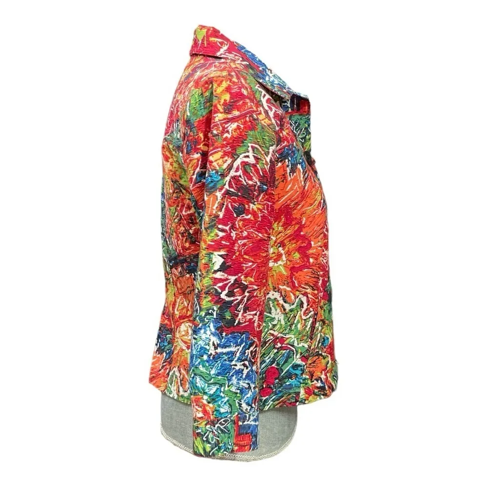 Chico's Beautiful Silk Blend Bright Floral Jacket size 0 - Image 2